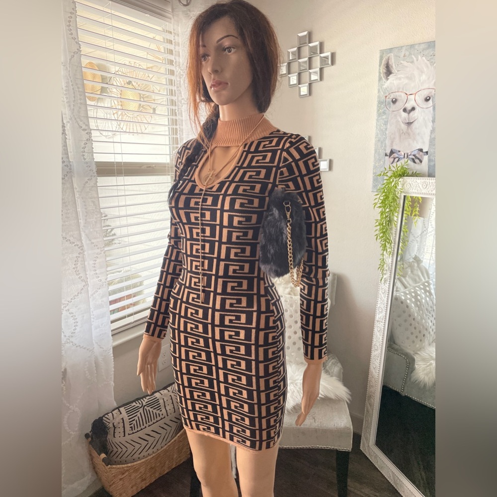 Long Sleeve Bodycon Knit Mini Dress Small